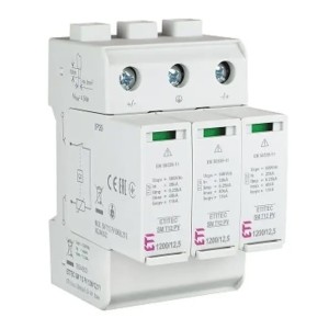 Ylijännitesuoja ETI PV DC Tyyppi 1+2 (Luokka B+C) 1200V 3P 12,5kA 4,4kV