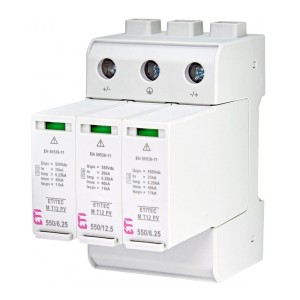 ETI Ylijännitesuoja PV DC Tyyppi 1+2 (Luokka B+C) 1100V 3P 65kA 3,8kV