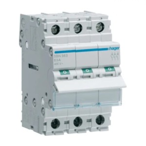 Eristyskytkimen katkaisija 3-vaiheinen 3P 63A 400V AC SBN363 HAGER SBN363 HAGER