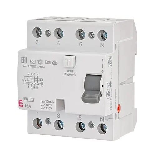 Vikavirtasuojakatkaisija 4P 40A 30mA tyyppi AC EFI6-P4 AC 40/0,03 002061652 ETI ETI GPV-401-73