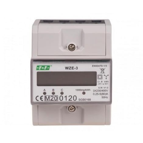 Sähköenergiamittari 3-vaiheinen 80A MID WZE-3 F&F FILIPOWSKI GPV-401-77