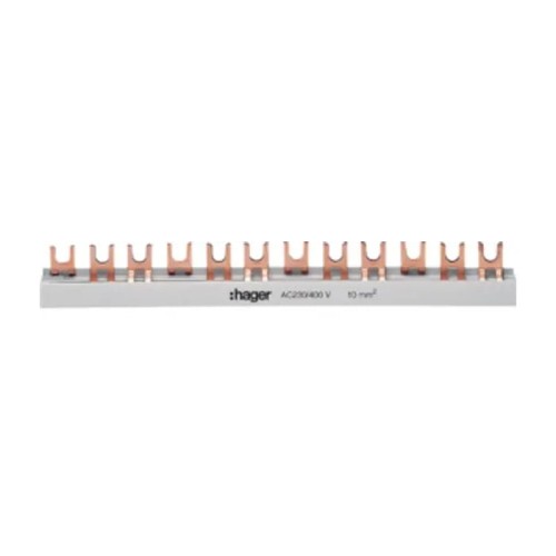 Liitäntäkisko 3-napainen 57mod 10mm2, KDN363B haarukoitu Hager GPV-401-80