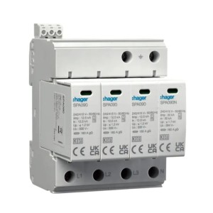 Hager ylijännitesuoja tyyppi 1+2 (luokka B+C) 4P 50kA 1,2kV