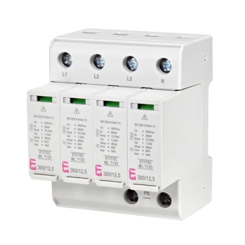 ETI Ylijännitesuoja tyyppi 1-2-3 (luokka B-C-D) 4P 20kA 1,5kV GPV-401-141