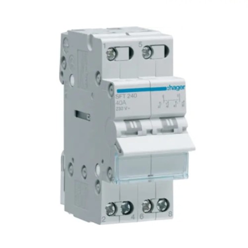 Hager Modulaarinen asennuskytkin I-0-II (1-0-2) Yhteispiste ylhäältä 2P 40A 230V AC GPV-401-212