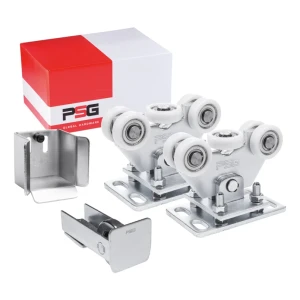 Paketti 5 muovirullaisista vaunuista KIT itsekannatteleviin liukuportteihin lisävarusteineen