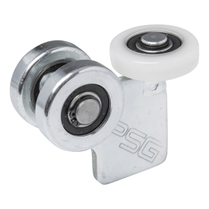 3-rullinen vaunu ripustusporteille 50x50 profiilille 2 teräsrullaa + 1 muovirulla