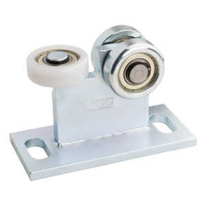 Juoksukärry 70 ripustusportille 2 teräsrullaa ja 1 muovirulla - leveä jalusta