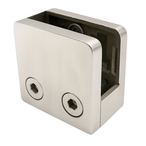 Lasipidin 45x45x26 mm pin-kiinnikkeellä lasi 6–10,76 mm AISI 304 tasajärjestelmä satiini 000-268 (1)