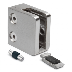 Lasipidin 6-10,76 mm 45x45x26 mm kannake ja tappi AISI 304 tasainen järjestelmä kiiltävä