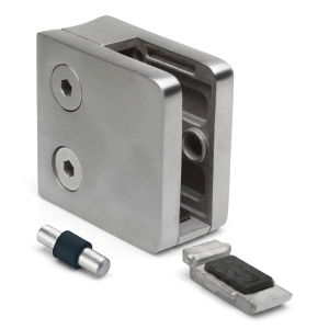 Lasinpidin 6-10,76 mm 45x45x26 mm kannatin ja tappi AISI 304 järjestelmä 42,4 mm kiilto