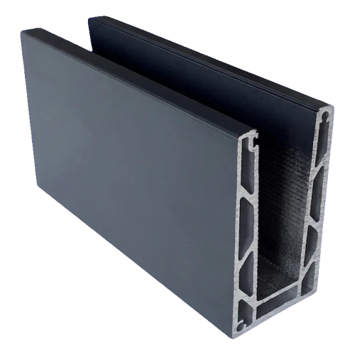 Kozza KE 100 – U-profiili kokonaan lasitetuille kaidevaihtoehdoille 5000 mm tumman harmaa 000-862 (1)