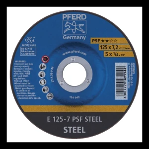 PFERD E 125-7 PSF STEEL – hiomalevy teräkselle 125 × 7,2 mm (pakkaus 10 kpl)
