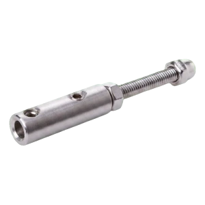 Vaijerin kiinnitys Ø 4–6 mm kaidetelineisiin – pinnoituskiinnitys, ruostumaton teräs AISI 304, satiini