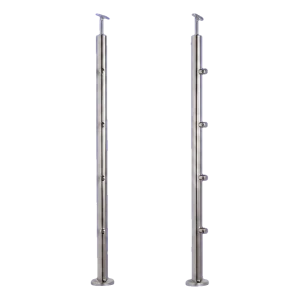 PSG kaidepylväs läpivienti Ø42,4 mm ruostumattomasta AISI 304 teräksestä – 4 kiinnikettä Ø12, lattia-asennus