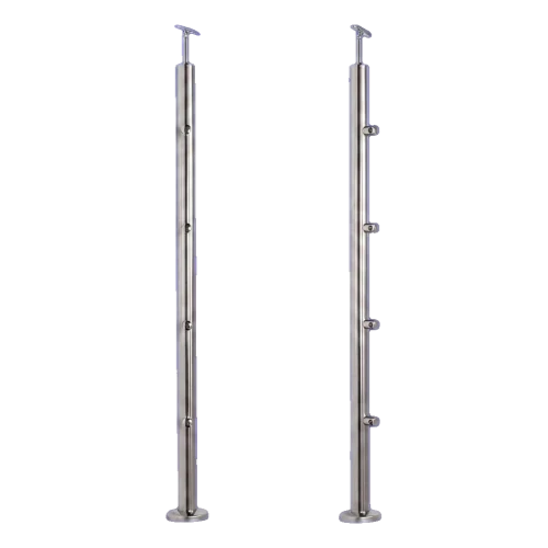 PSG kaidepylväs läpivienti Ø42,4 mm ruostumattomasta AISI 304 teräksestä – 4 kiinnikettä Ø12, lattia-asennus 001-207 (1)